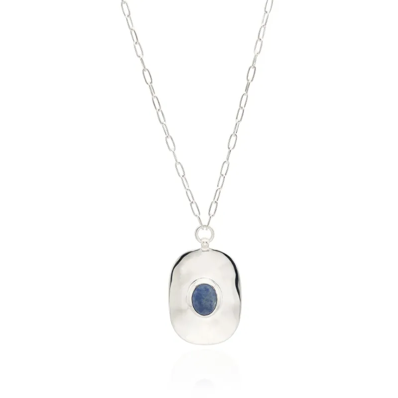 Large Oval Dumortierite Necklace - Silver made by Anna Beck