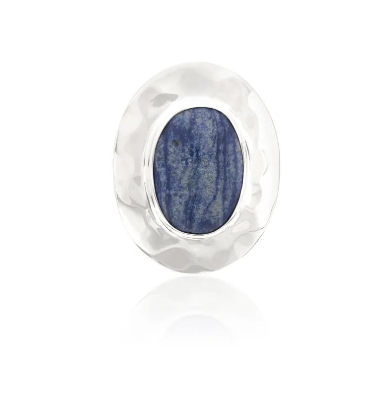 Large Wavy Oval Dumortierite Ring - Silver sold by Anna Beck