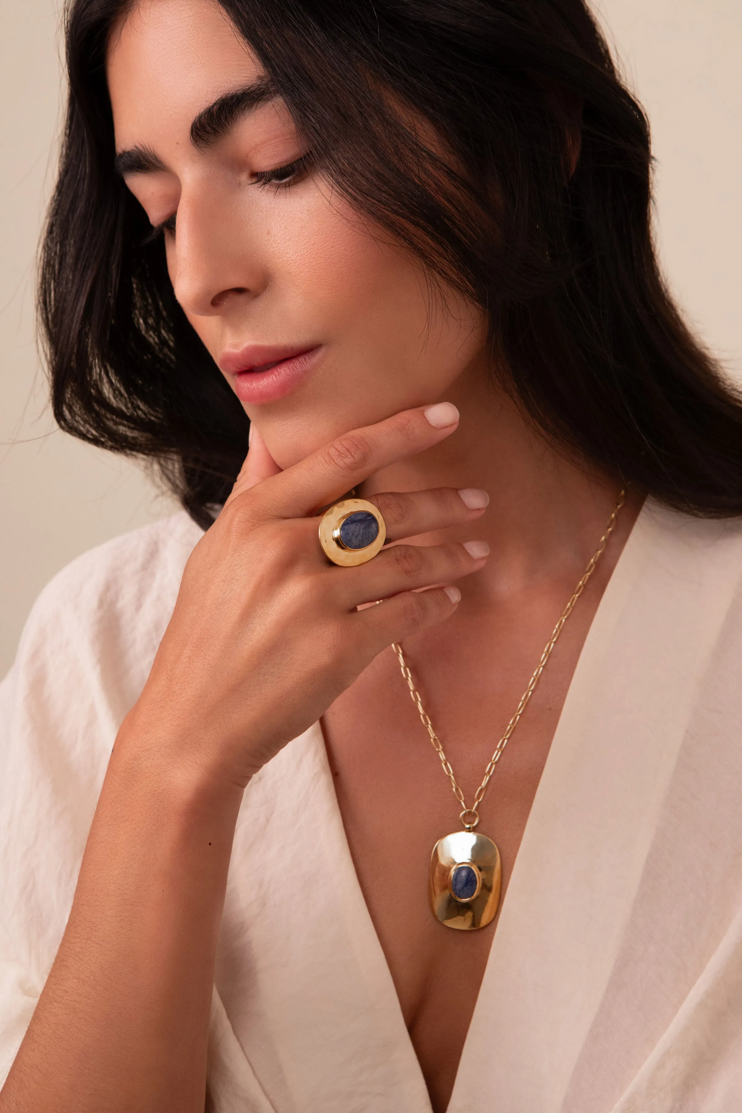 Large Wavy Oval Dumortierite Ring - Gold sold by Anna Beck product image thumbnail 2