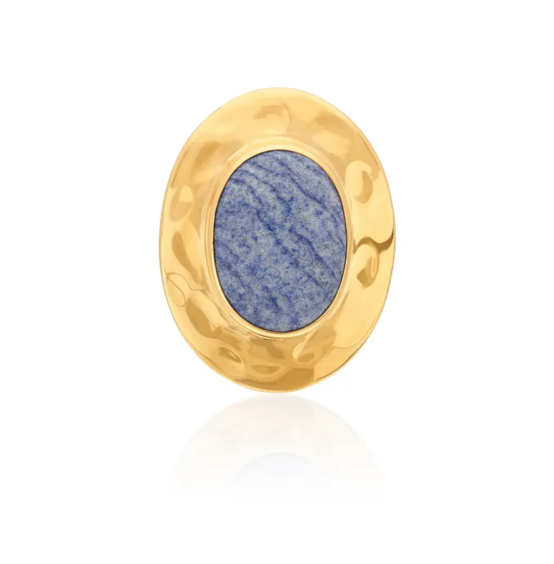 Large Wavy Oval Dumortierite Ring - Gold sold by Anna Beck