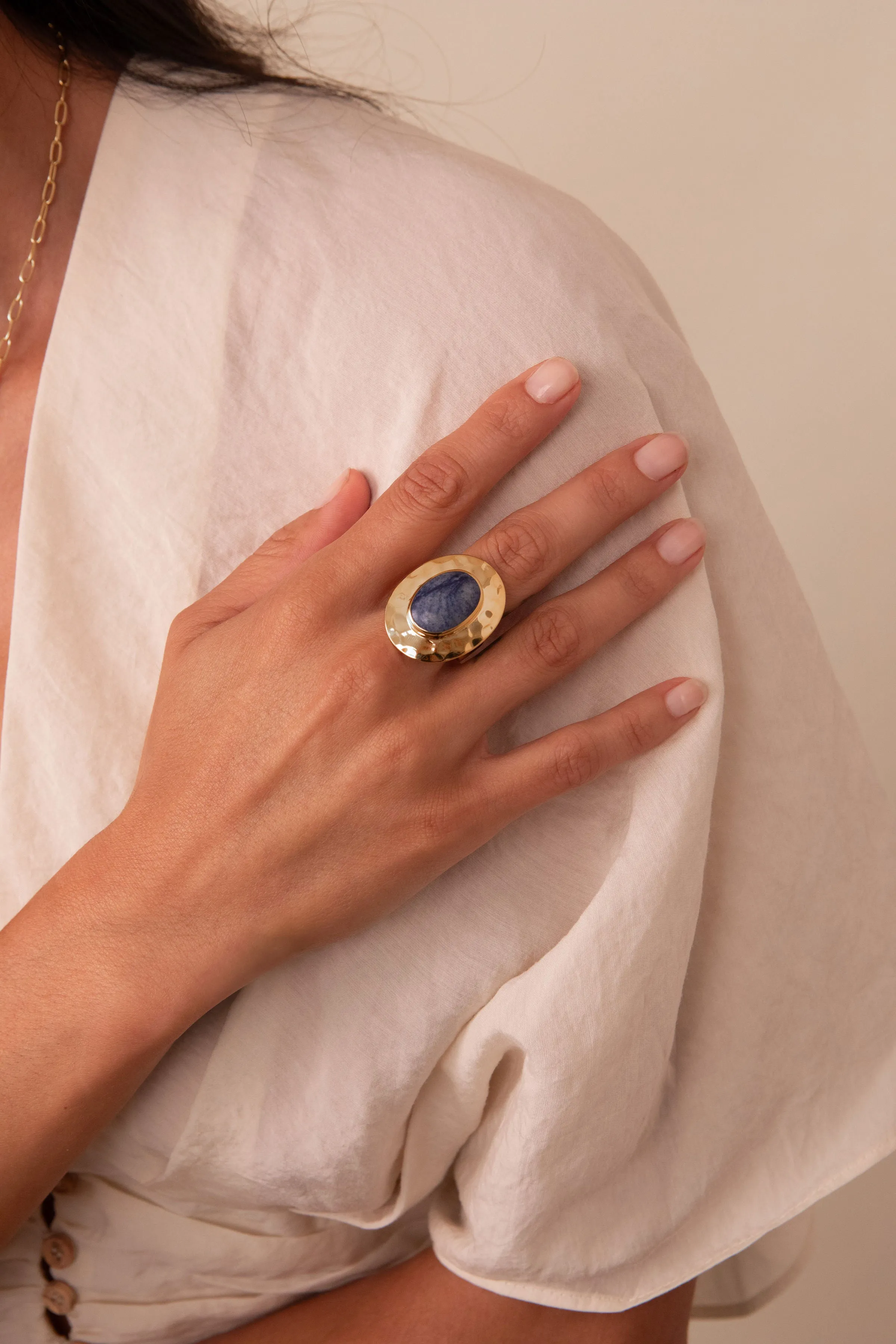 Large Wavy Oval Dumortierite Ring - Gold sold by Anna Beck product image thumbnail 3