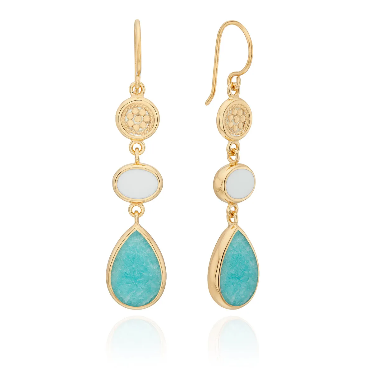 Amazonite and White Agate Triple Drop Earrings - Gold sold by Anna Beck