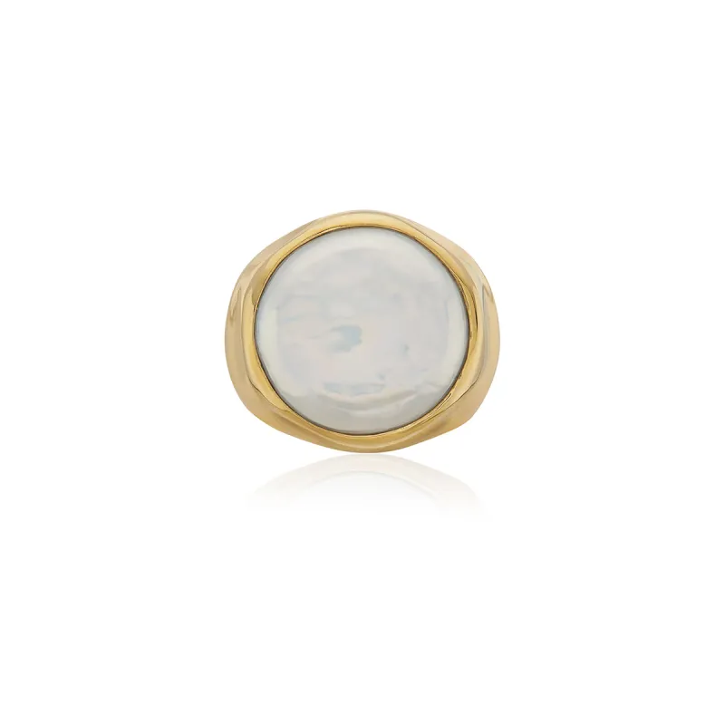 Large Wavy Coin Pearl Signet Ring sold by Anna Beck