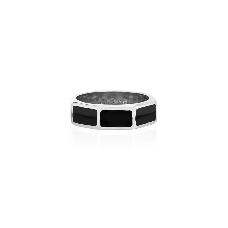 Black Onyx Inlay Band Ring - Silver sold by Anna Beck