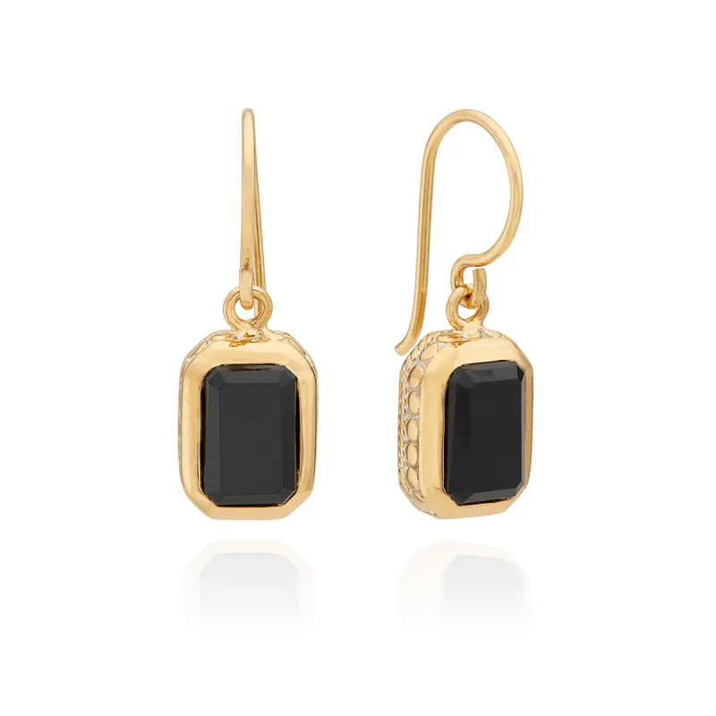 Black Onyx Rectangle Drop Earrings - Gold sold by Anna Beck