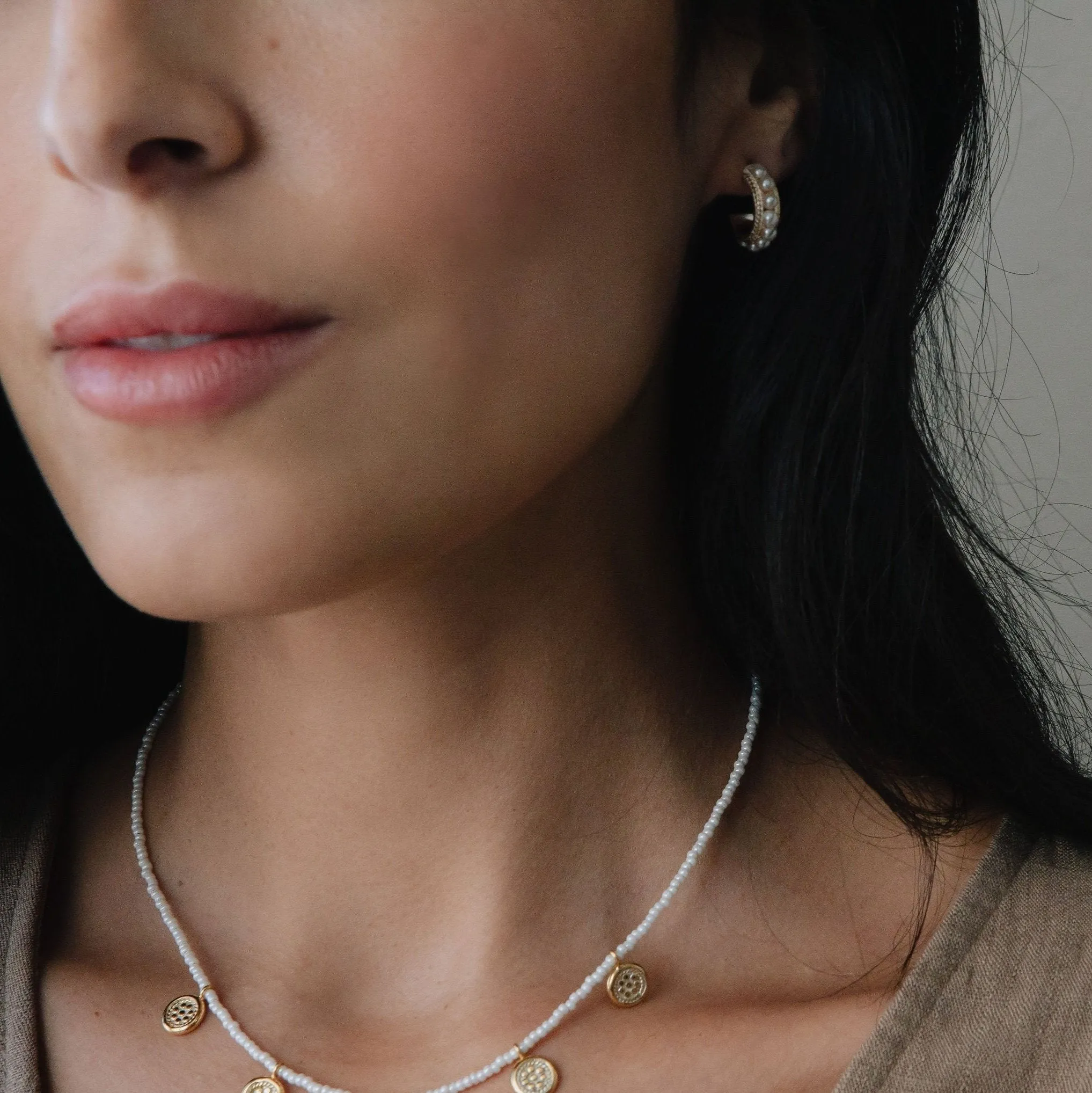 Small Multi Pearl Hoop Earrings sold by Anna Beck product image thumbnail 2