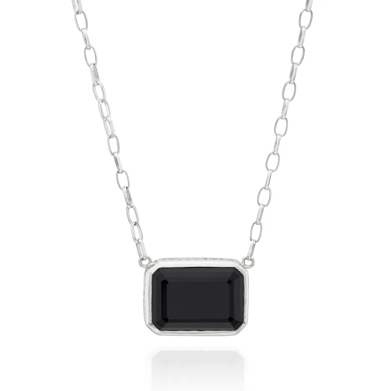 Large Black Onyx Rectangle Necklace - Silver sold by Anna Beck