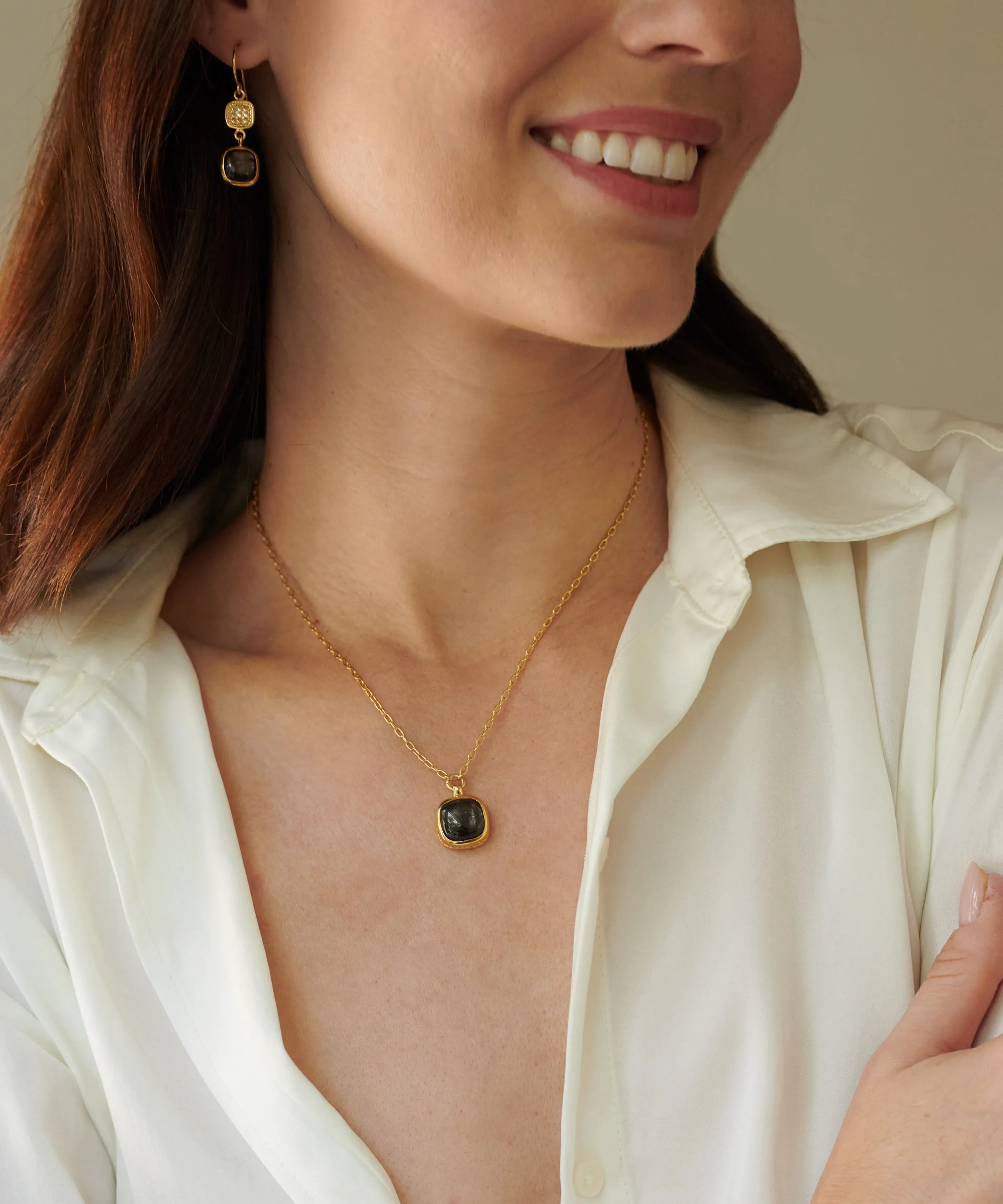 Small Hypersthene Cushion Pendant Necklace - Gold sold by Anna Beck product image thumbnail 2