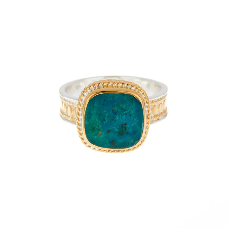 Malachite Chrysocolla Square Cocktail Ring - Gold sold by Anna Beck