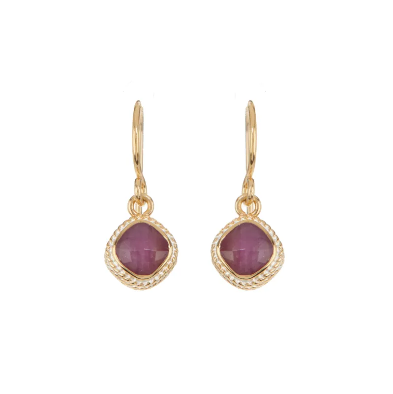 Ruby Cushion Drop Earrings - Gold sold by Anna Beck