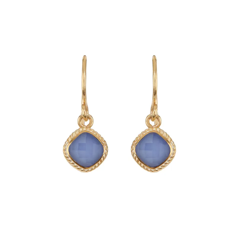 Chalcedony Cushion Drop Earrings - Gold sold by Anna Beck