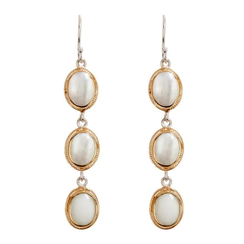 Dotted and Mother of Pearl Triple Drop Earrings sold by Anna Beck