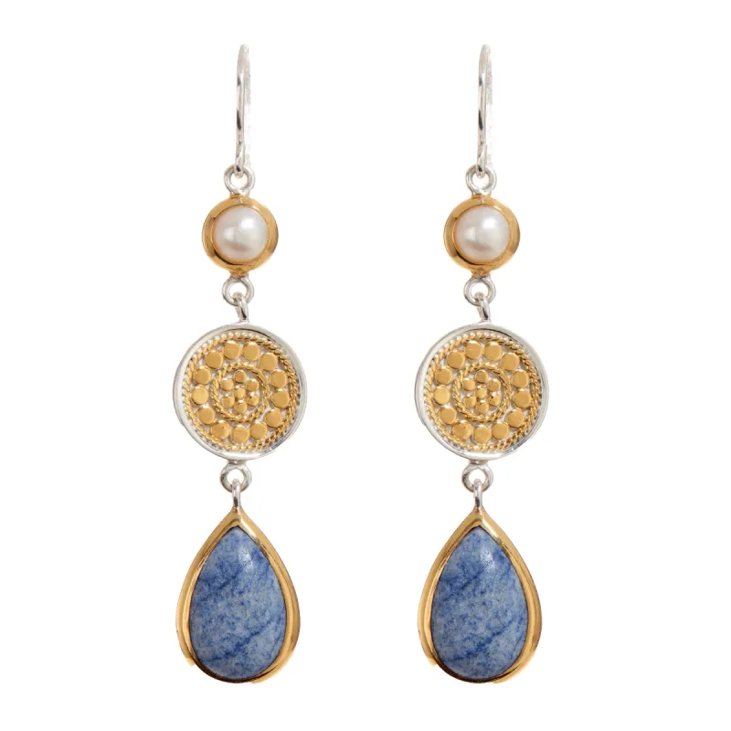 Triple Drop Dumortierite and Pearl Earrings sold by Anna Beck