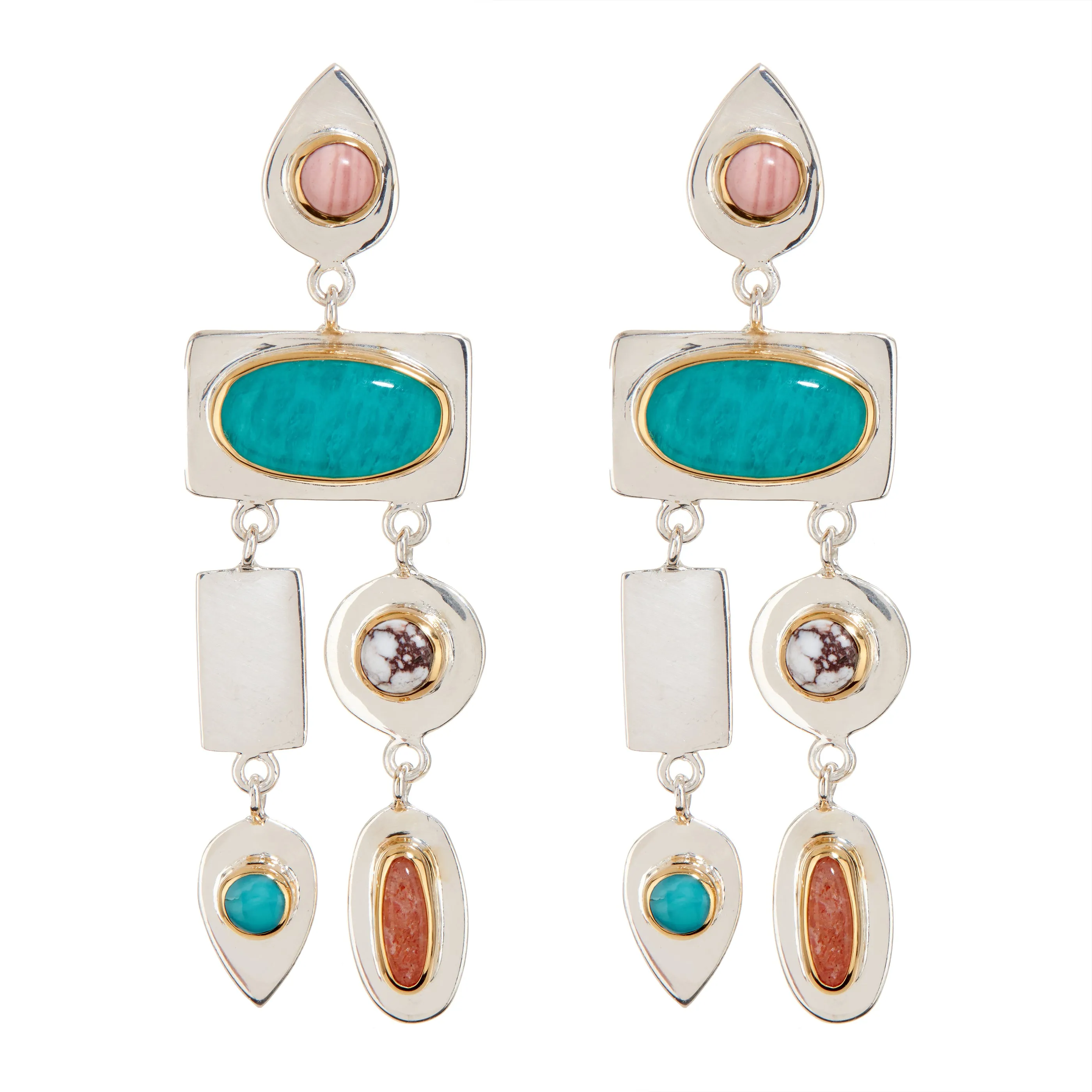 Two Tone Multi-Shape Drop Earrings sold by Anna Beck