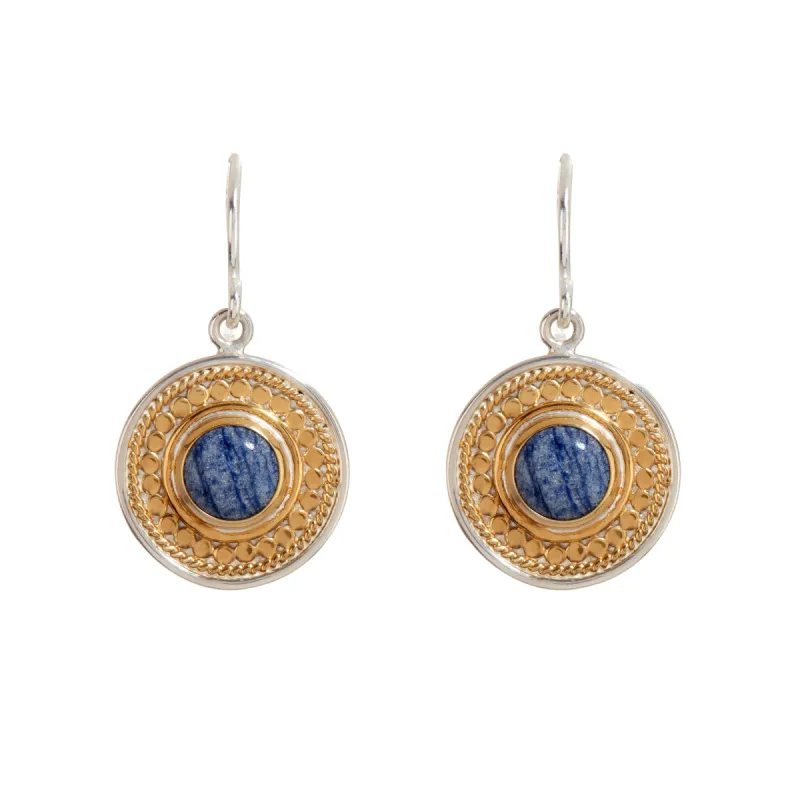 Round Dumortierite Earrings - Gold and Silver sold by Anna Beck