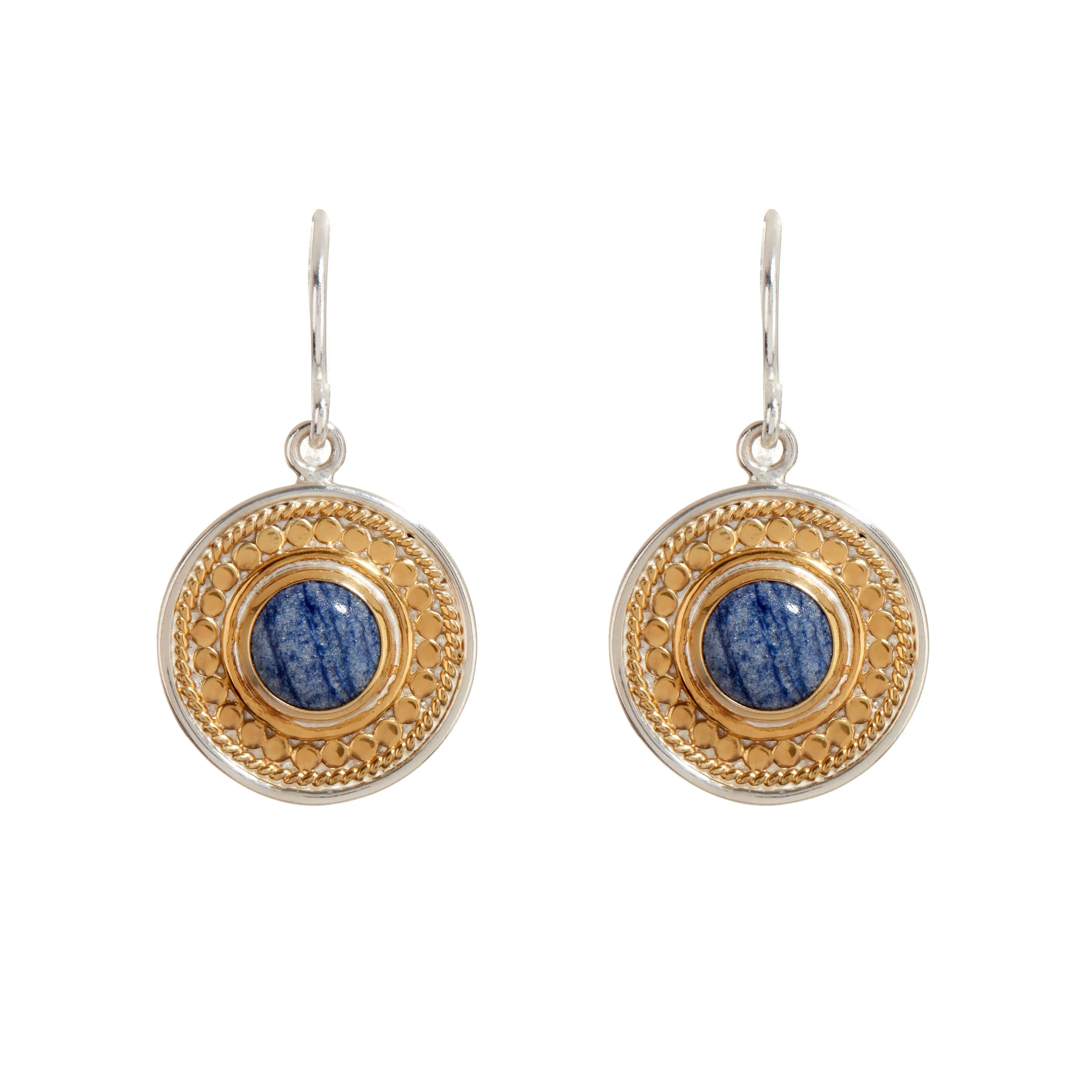 Round Dumortierite Earrings - Gold and Silver sold by Anna Beck