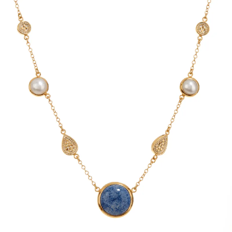 Dumortierite and Pearl Station Necklace sold by Anna Beck