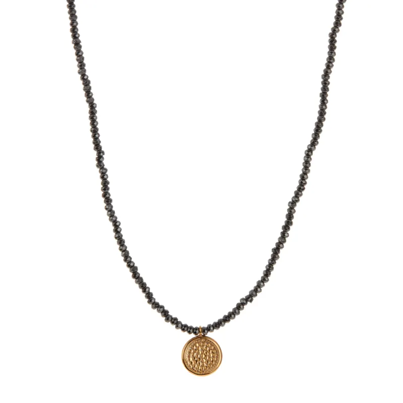 Beaded Hematite Medium Circle Pendant Necklace sold by Anna Beck