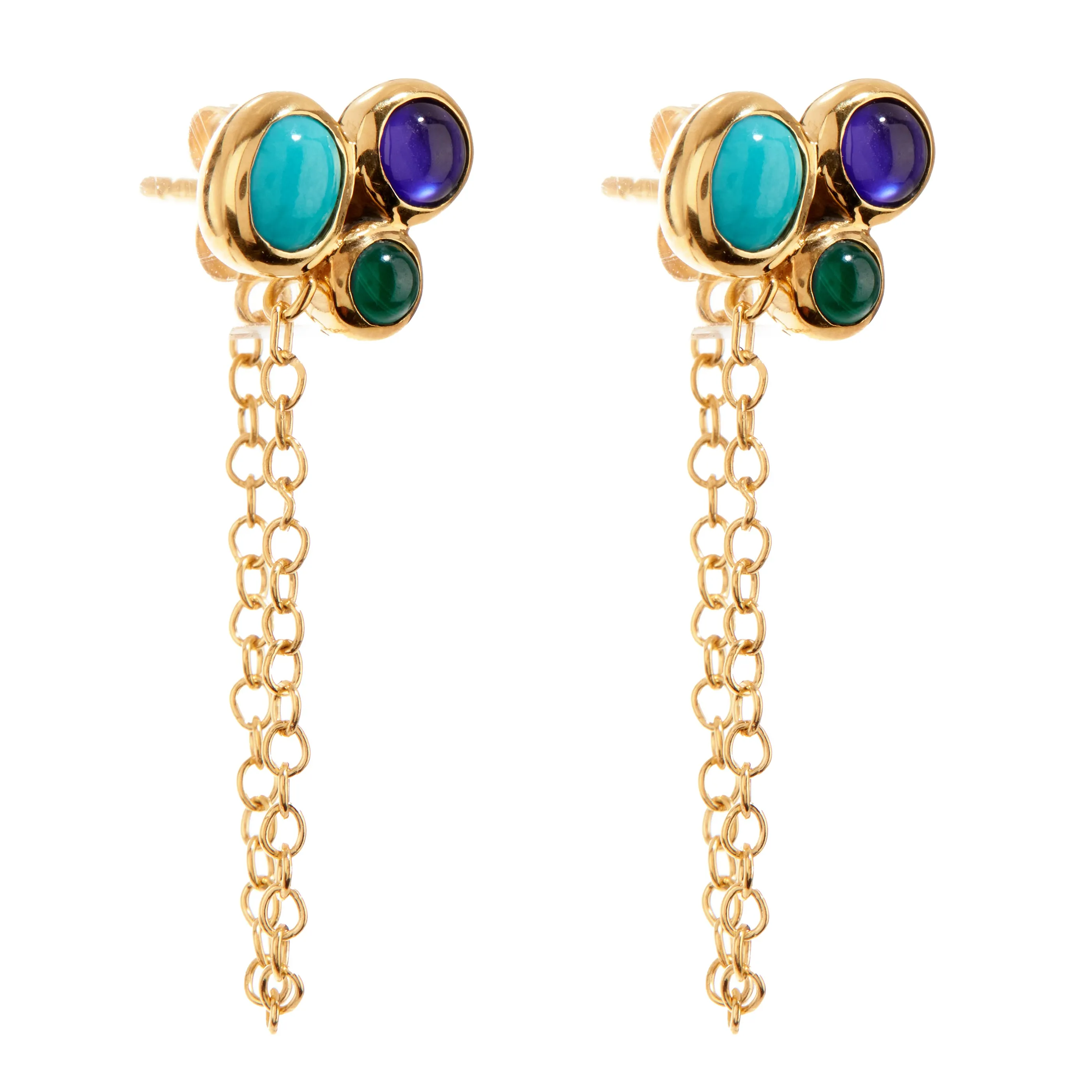 Turquoise, Purple Quartz, and Malachite Cluster Drop Earrings sold by Anna Beck