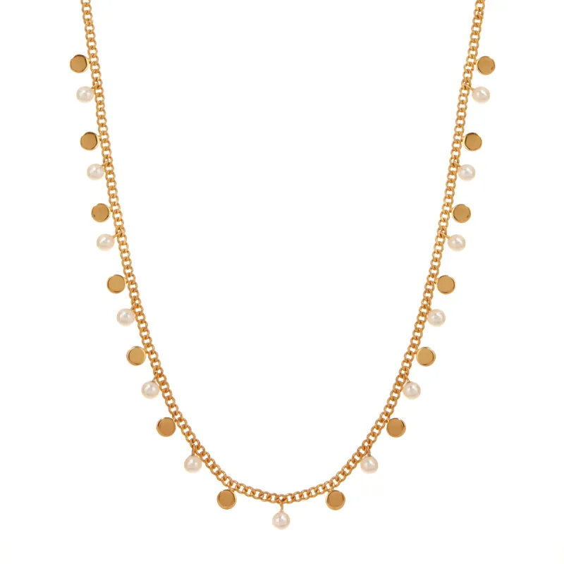 Round Pearl and Gold Disc Charm Necklace sold by Anna Beck