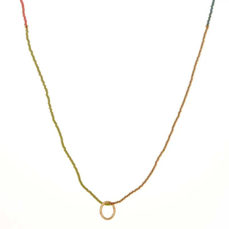 Pink, Lime Green, Turquoise, and Gold Beaded Necklace sold by Anna Beck