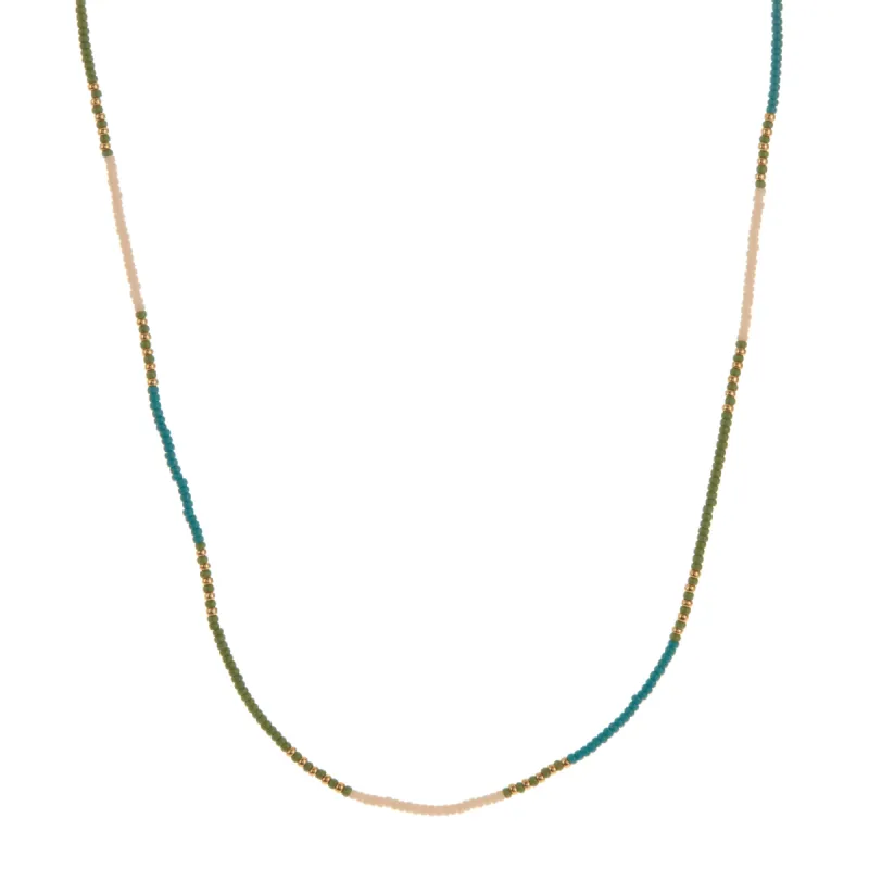 Green, Ivory, and Turquoise Beaded Necklace sold by Anna Beck