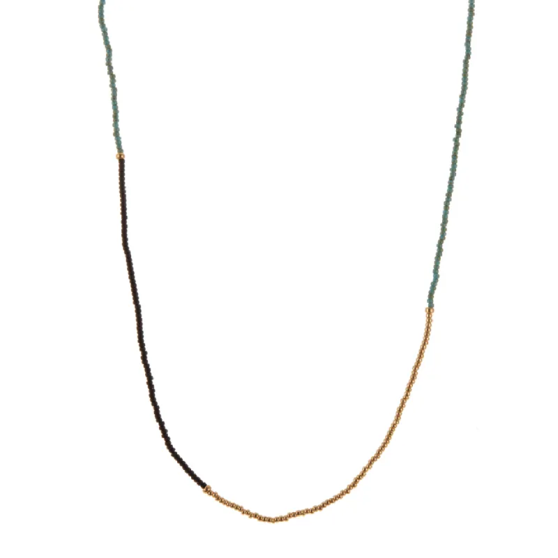 Mint, Black, Turquoise, and Gold Beaded Necklace sold by Anna Beck