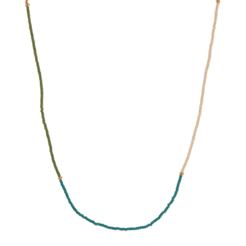 Blue, Green, White, and Gold Beaded Necklace sold by Anna Beck