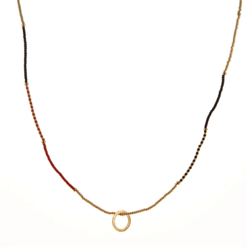 Orange, Green, Black, and Gold Beaded Necklace sold by Anna Beck