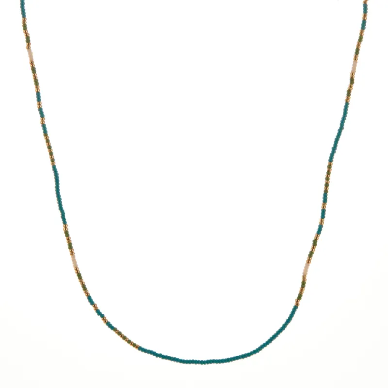 Green, White, Turquoise, and Gold Beaded Necklace sold by Anna Beck