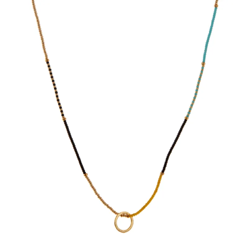 Yellow, Blue, Black, and Gold Beaded Necklace sold by Anna Beck