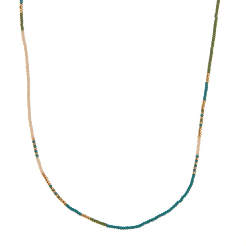 Gold, White, Green, and Blue Beaded Necklace sold by Anna Beck