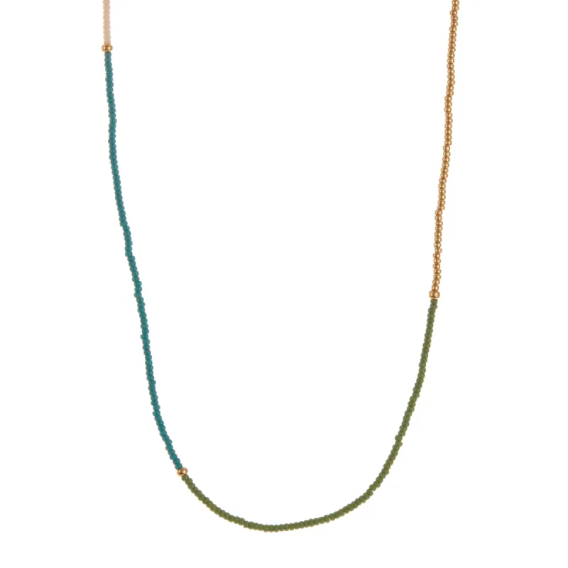 Green, White, Blue, and Gold Beaded Necklace sold by Anna Beck