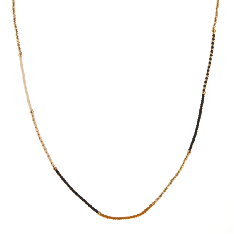 Gold, Dark Yellow, Black, and Ivory Beaded Necklace sold by Anna Beck