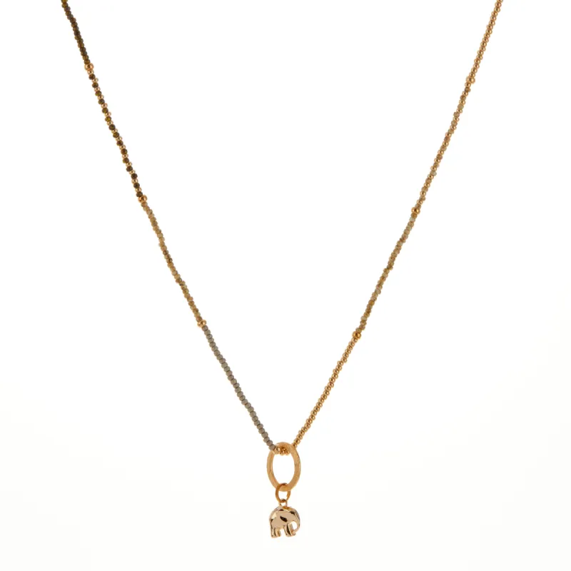 Olive, Light Green, and Gold Elephant Charm Necklace sold by Anna Beck