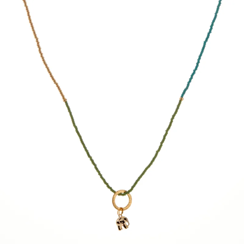 Green, Blue, White, and Gold Elephant Charm Necklace sold by Anna Beck
