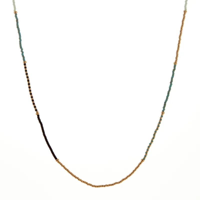 Black, Mint, Turquoise, and Gold Beaded Necklace sold by Anna Beck