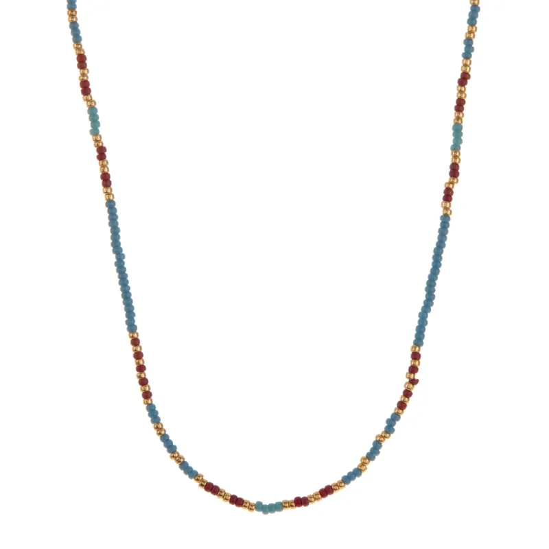 Blue, Red, and Gold Beaded Necklace sold by Anna Beck