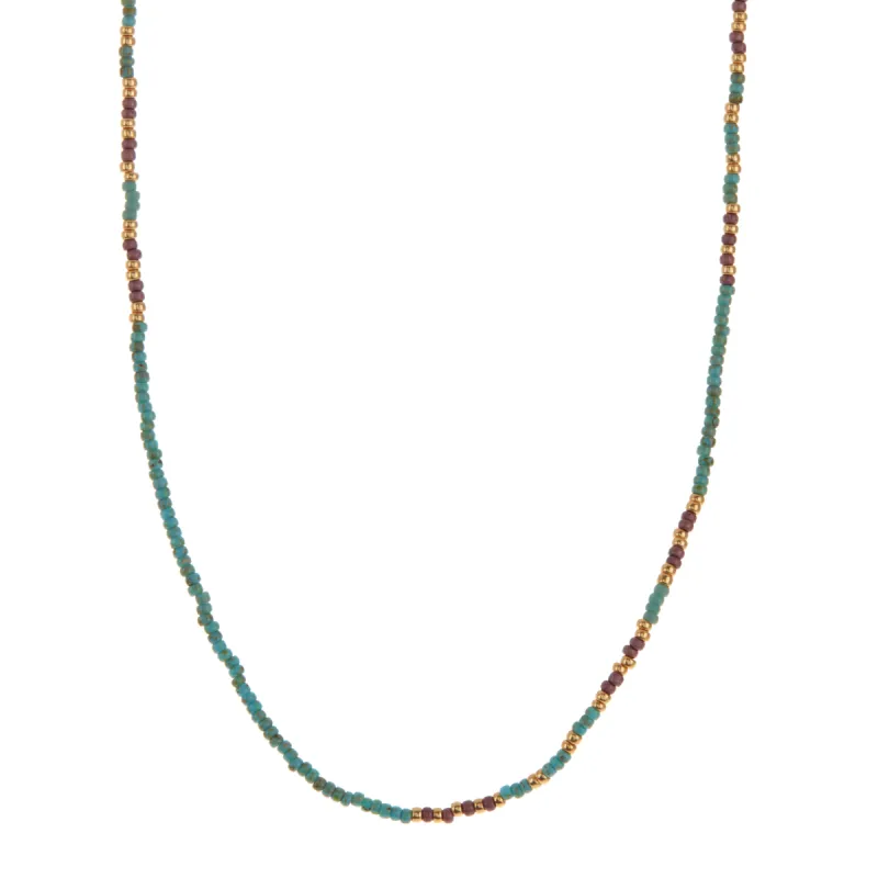 Turquoise, Purple, and Gold Beaded Necklace sold by Anna Beck