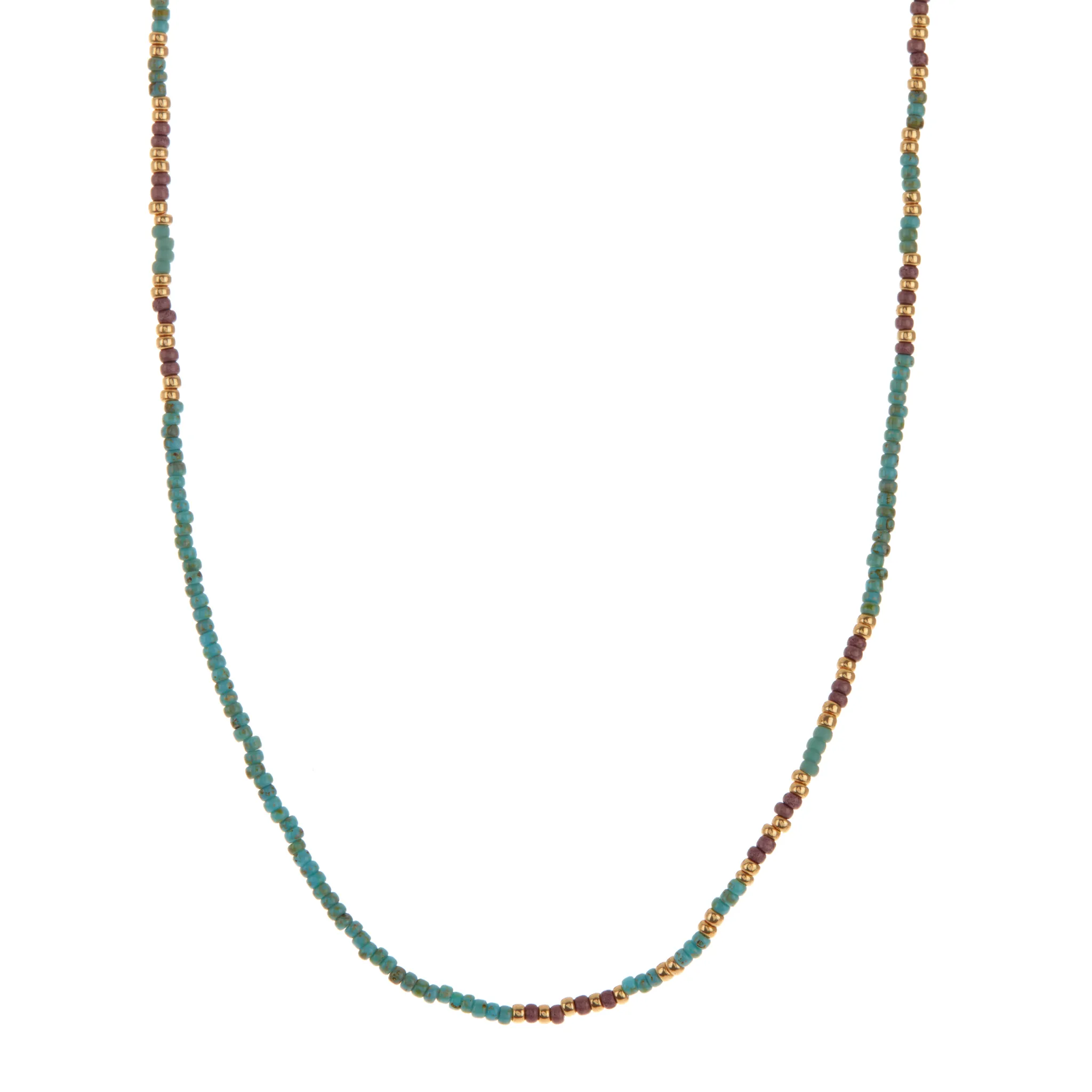 Turquoise, Purple, and Gold Beaded Necklace sold by Anna Beck