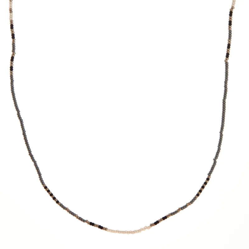 Silver, Grey, Black, and Gold Beaded Necklace sold by Anna Beck