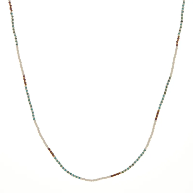 Turquoise, Ivory, Purple, and Gold Beaded Necklace sold by Anna Beck