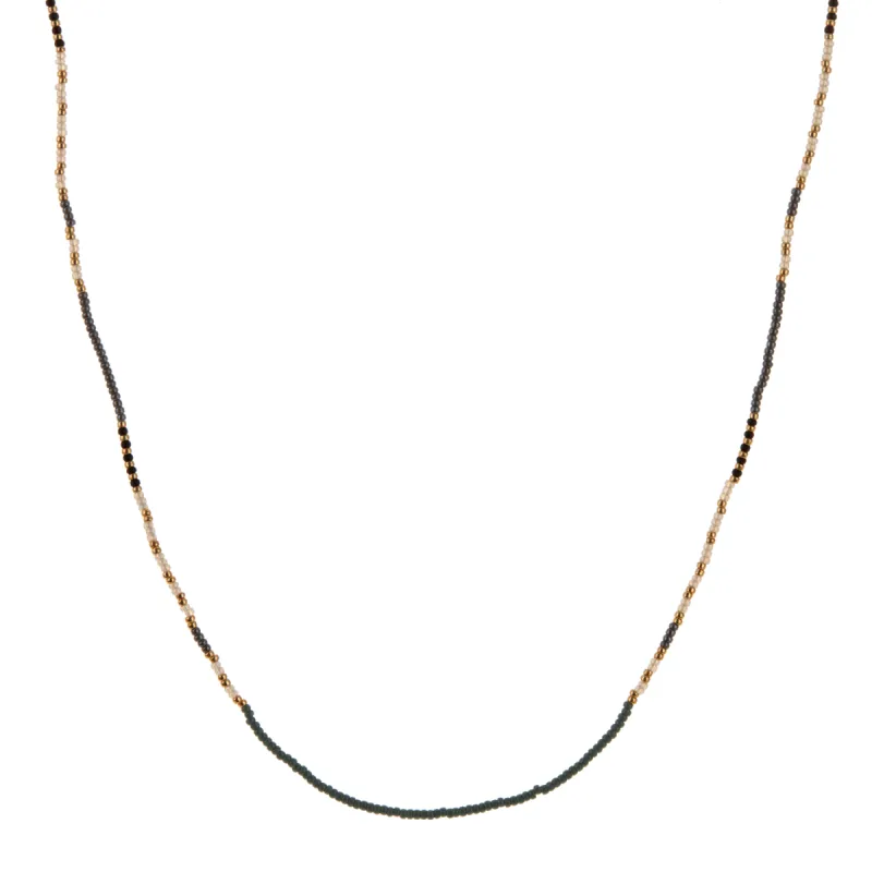 Teal, Silver, Grey, and Gold Beaded Necklace sold by Anna Beck