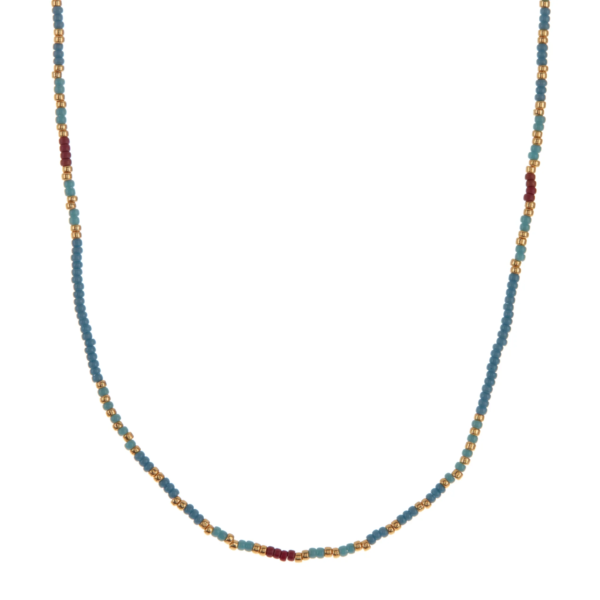 Blue, Gold, and Red Beaded Necklace sold by Anna Beck