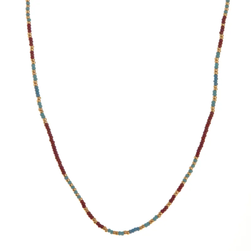 Red, Blue, and Gold Beaded Necklace sold by Anna Beck
