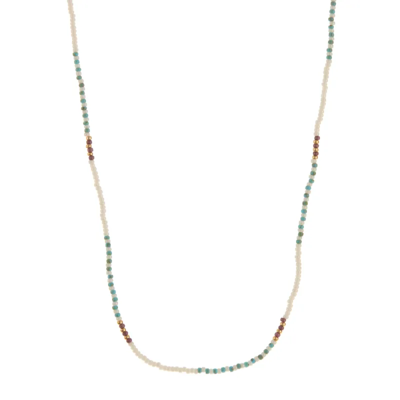 White, Turquoise, Purple, and Gold Beaded Necklace sold by Anna Beck