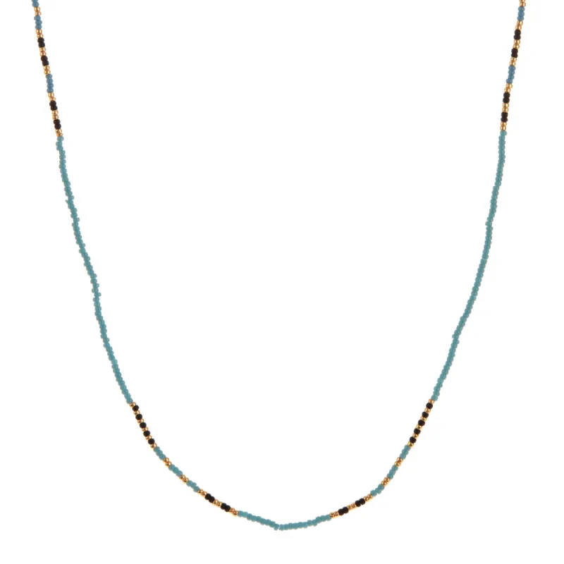 Gold, Black, and Blue Beaded Necklace sold by Anna Beck