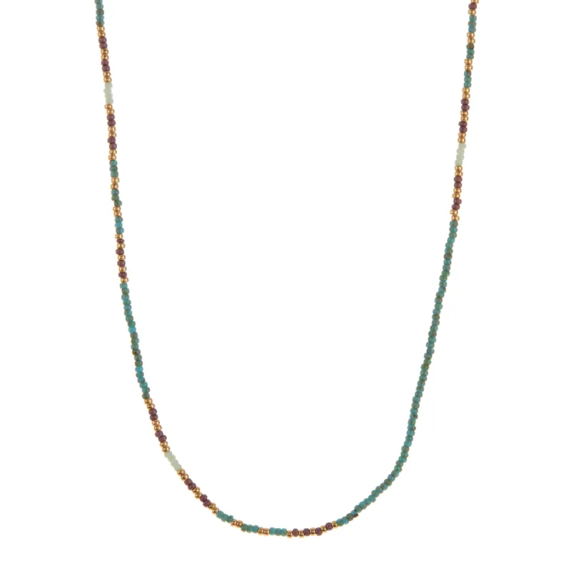 Turquoise, Mint, Purple, and Gold Beaded Necklace sold by Anna Beck