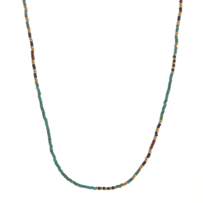 Blue, Purple, Turquoise, and Gold Beaded Necklace sold by Anna Beck