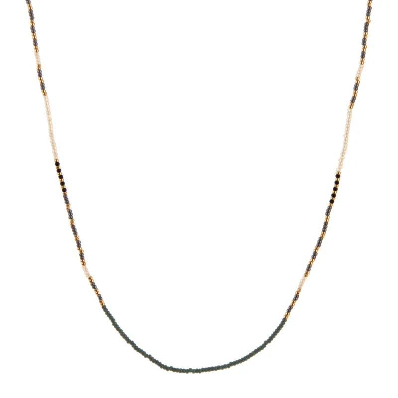 Teal, Black, Grey, and Silver Beaded Necklace sold by Anna Beck